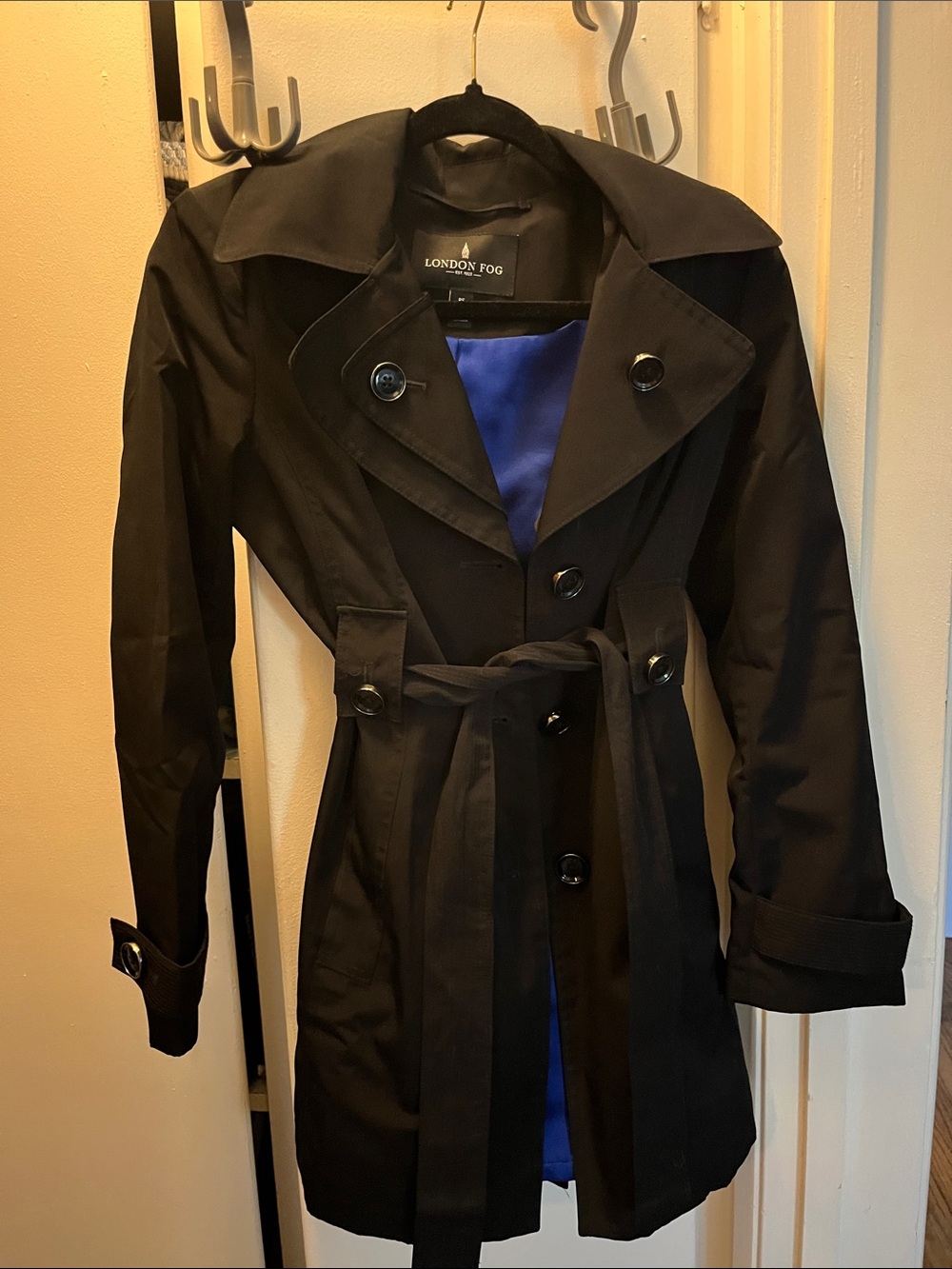 London Fog Black Trench Coat with Waist Tie